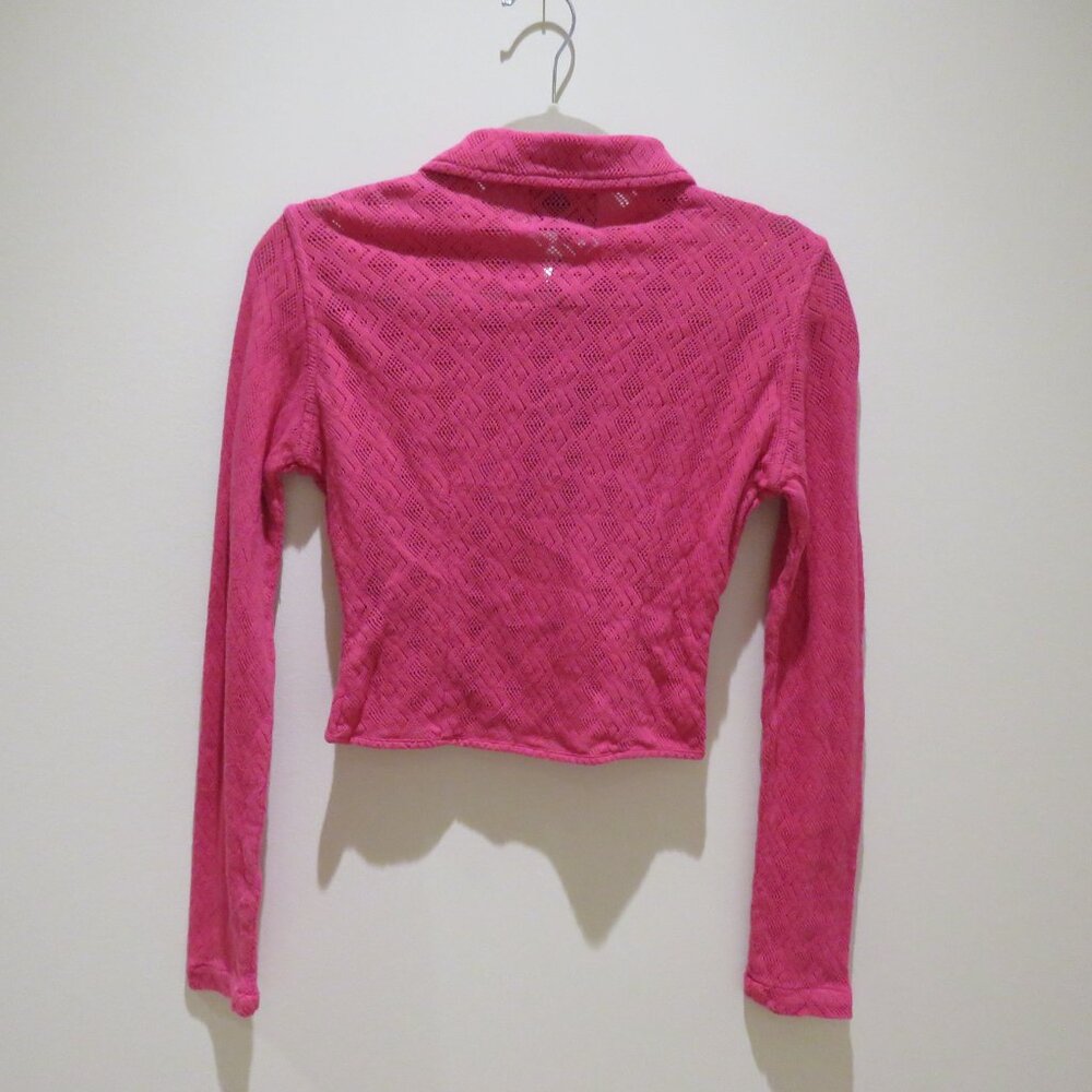AGR Pointelle Lace Cropped Shirt in Vibrant Pink Preppy Avant Garde Y2K XS NWT - Picture 10 of 15